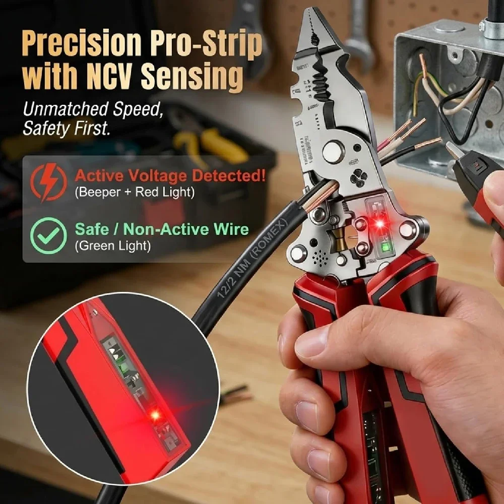 Multifunctional Wire Stripping and Electrical Maintenance Tool with Voltage Tester