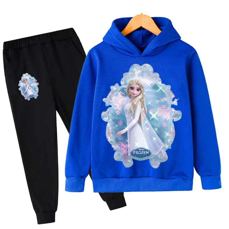 

2023 New Baby Frozen Sweatshirts Set Long Sleeve Girls Hoodies Elsa Children's Sweater Tops Clothes Print Outwear For Kids Girl