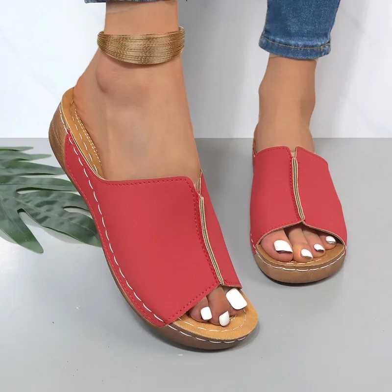 Women's Summer Flip-flops Fashion PU Platform Women's Sandals Bohemian Style Casual Wedge Heels Home Trend Slippers Women