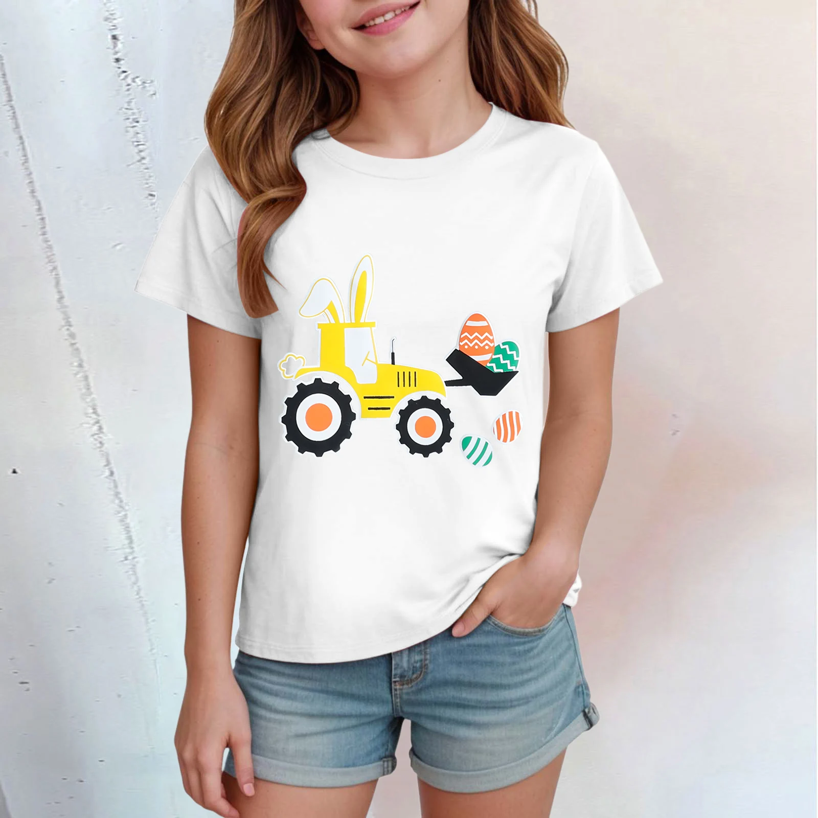 편안하고 통기성이 좋으며 세련되고 귀여운 프린트가 있는 소녀용 반팔 상의 겨..