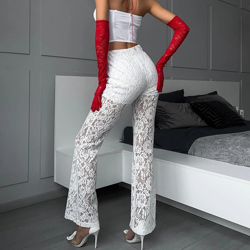 

2024 Spring/Summer Ins Sexy Spicy Girl High Waist Spliced Mesh Straight Leg Pants