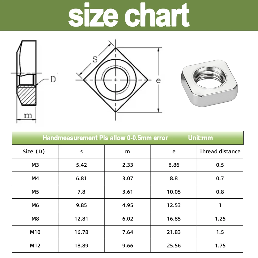 Square thin nuts DIN562 THIN Nut M3 M4 M5 M6 M8 M10 M12 A2 STAINLESS STEEL SQUARE THIN NUTS 5-50pcs