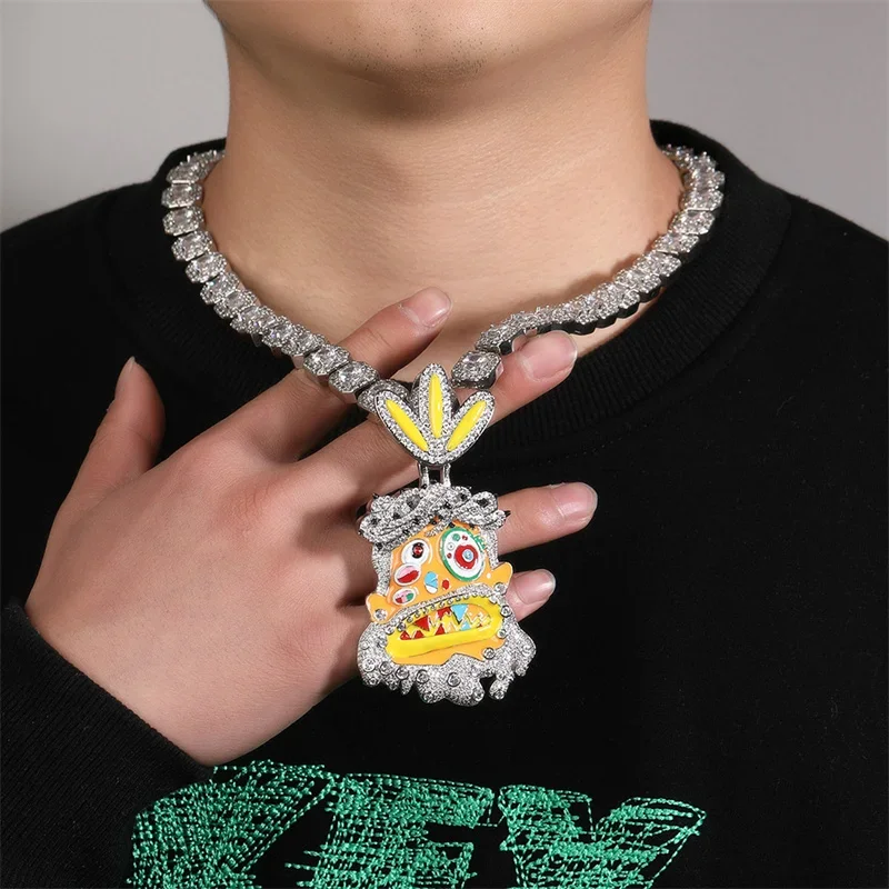 

Hip Hop Crystal Cartoon Funny Face Pendant With Big Full Zircon Tennis Chain Necklace For Men Women Fashion Iced Out Jewelry