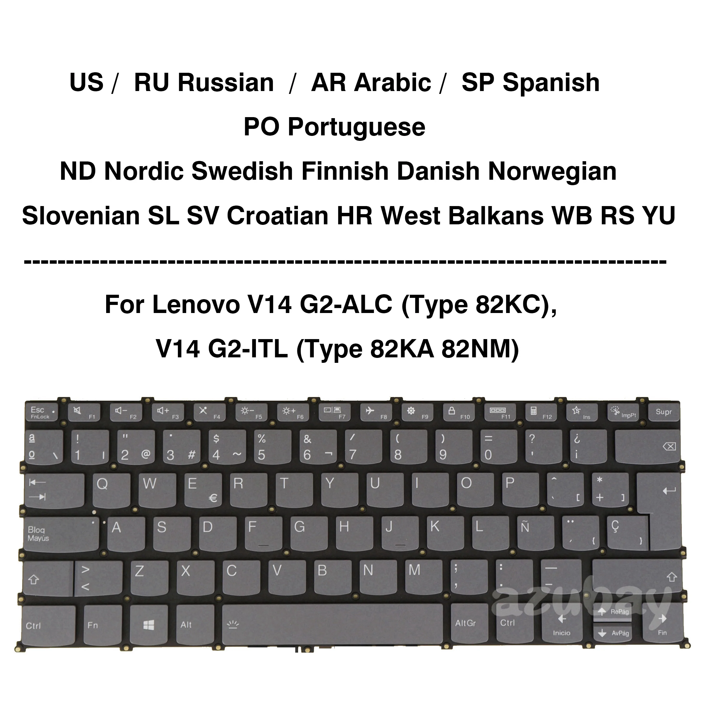 Teclado do Portátil para Lenovo V14 G2-alc 82kc V14 G2-itl 82ka 82nm Retroiluminado Eua Russo Árabe Espanhol Português Nórdico Esloveno