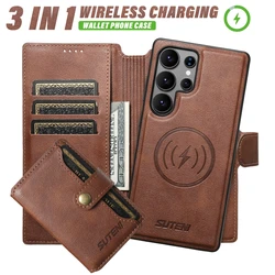 Premium 3 - in - 1 Flip Wallet Leather Phone Case with Card Holder and Magnetic Closure - Galaxy S23 Ultra (Brown)