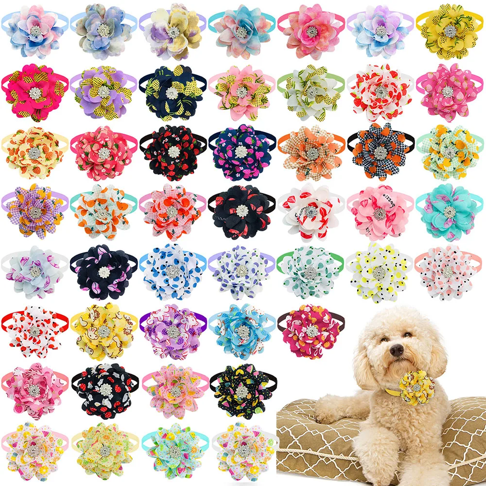 50PS Bulk Flower Bowties For Dogs Pets Cute Dianomd Small Dog Cat Bow Tie Collar Summer Dog Grooming Accessories For Small Dogs 3