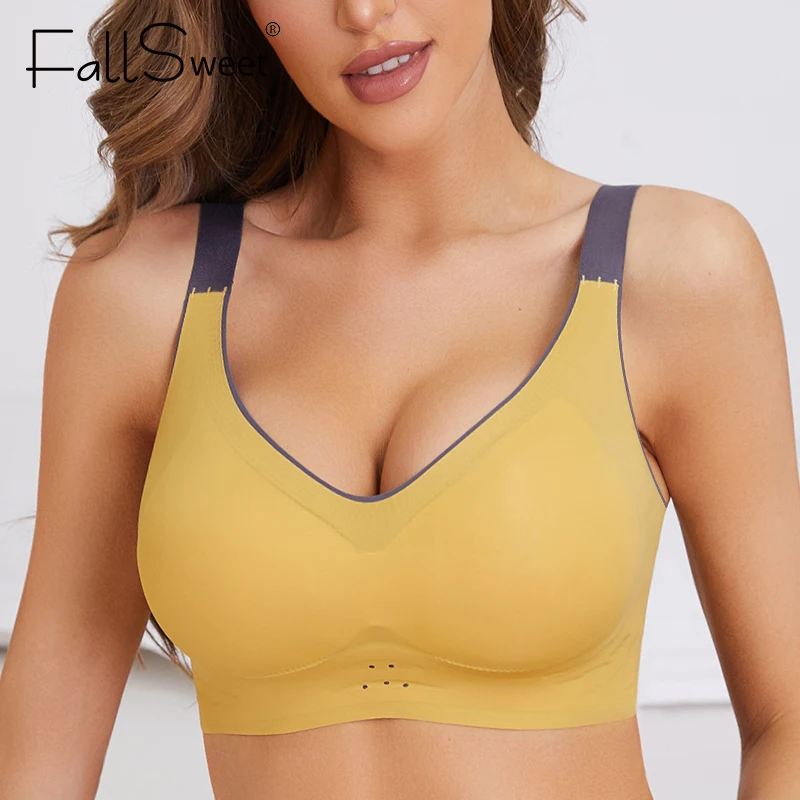 FallSweet Plus Size Bra Seamless No Wire Bras for Women Soft Padded Bralette Sports Brassiere