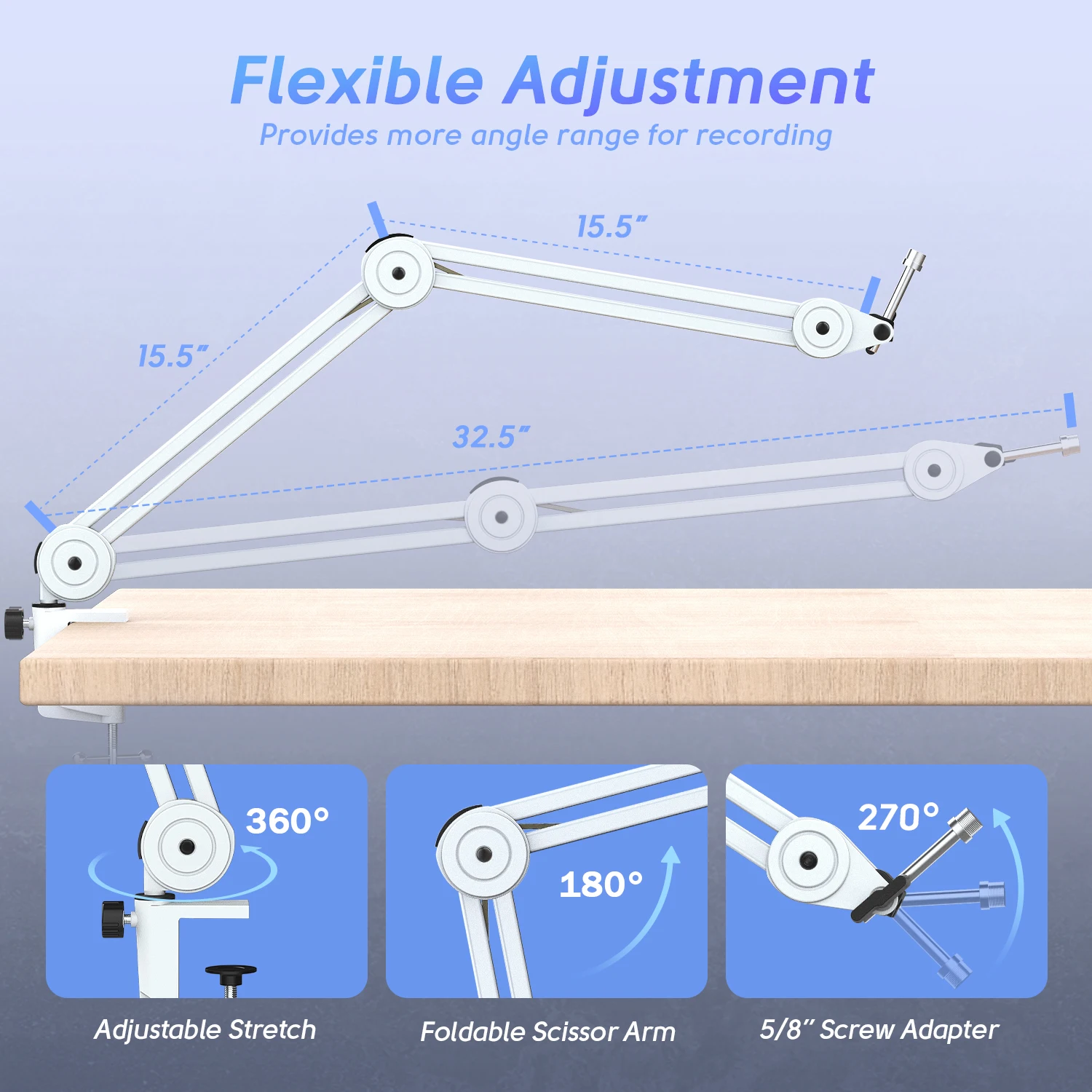 FIFINE Microphone Articulated Arm Adjustable Heavy Duty Boom Arm Mic Stand for AM8 K688 Gaming Podcasting Recording-BM63W microphone stand