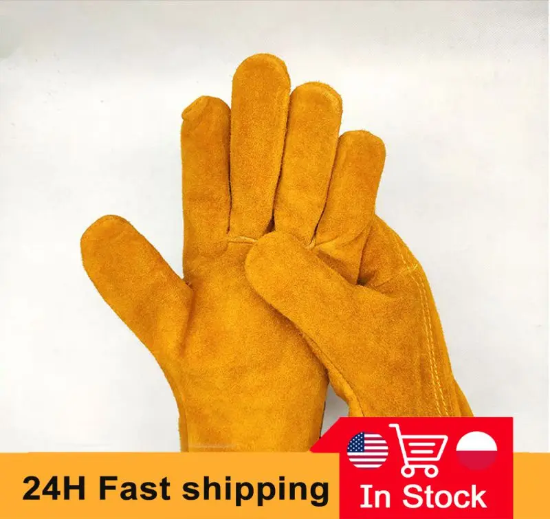 Men Work Gloves Soft Cowhide Driver Hunting Driving Farm Garden Welding Security Protection Safety Mechanic Glove