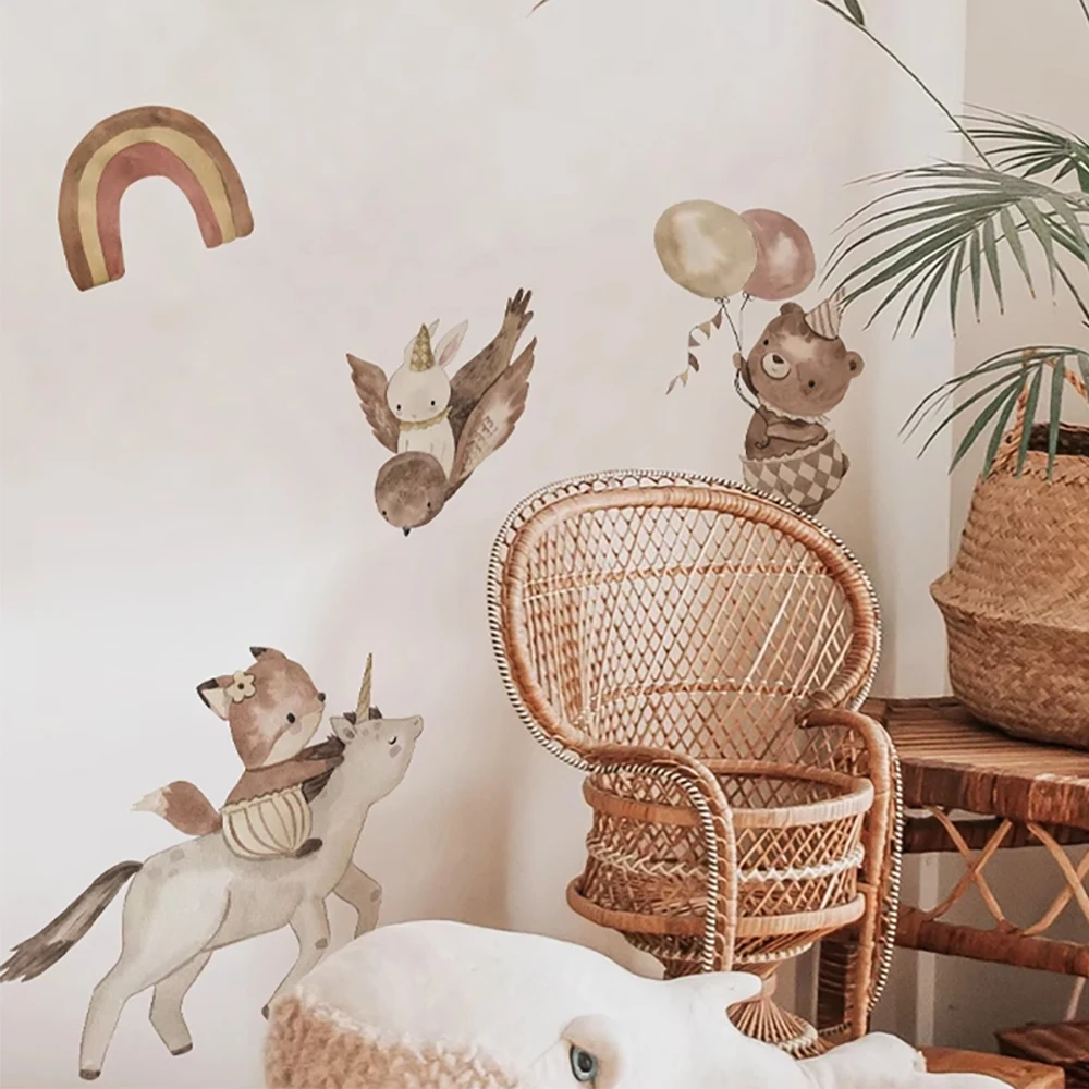 작은 마을 벽 데칼 동물 비닐 북유럽 스타일 벽 스티커 유치원 침실 키즈 룸 홈 아트 장식을위한 껍질과 스틱