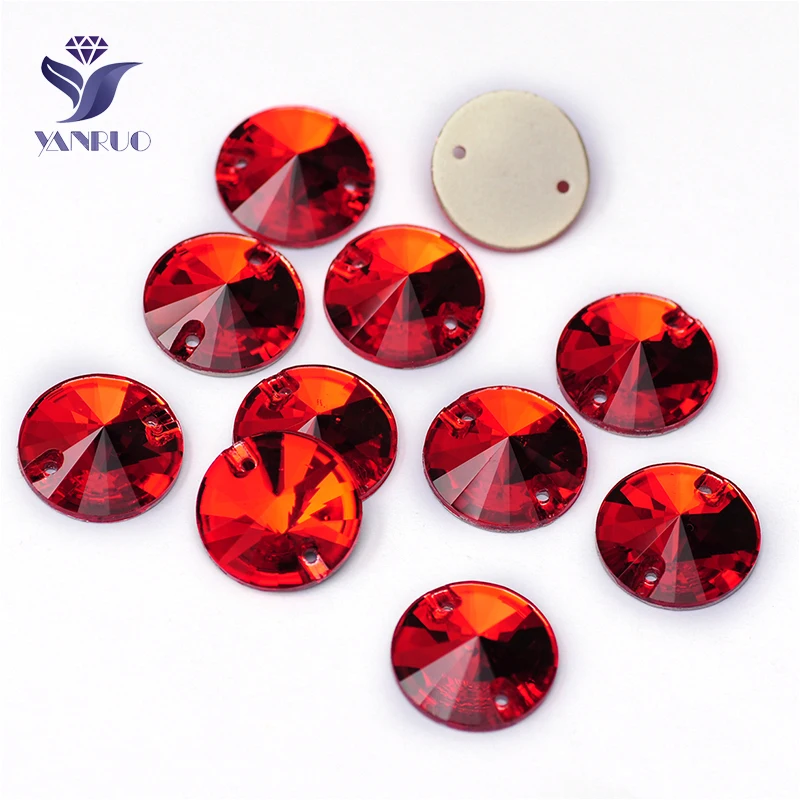 

YANRUO 3200 All Sizes Lt.Siam Flatback Glitter Crystal Rivoli Glass Rhinestone Sew On Strass Stones For Woman Shoes