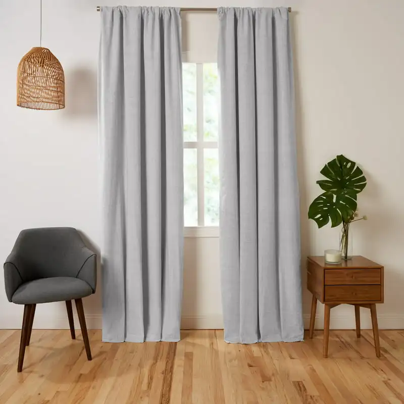 

Lined Cross- Organic Cotton Room Darkening Rod Pocket Window Curtain Pair Light Gray 95 Blackout for windows Ethiopian home deco