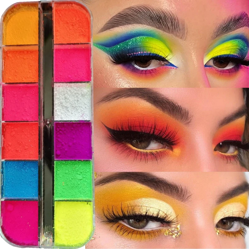 

Флуоресцентные тени для век, пигментная палитра, украшение для лица и тела, матовые водостойкие яркие тени для век, макияж