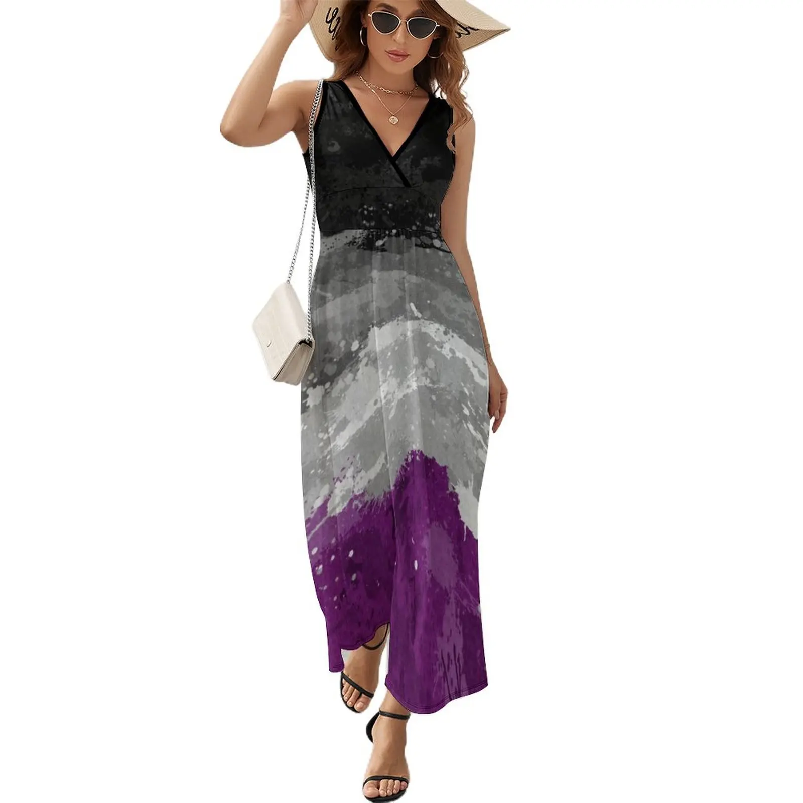 

Abstract Paint Splatter Asexual Pride Flag Pattern Sleeveless Dress evening dresses women