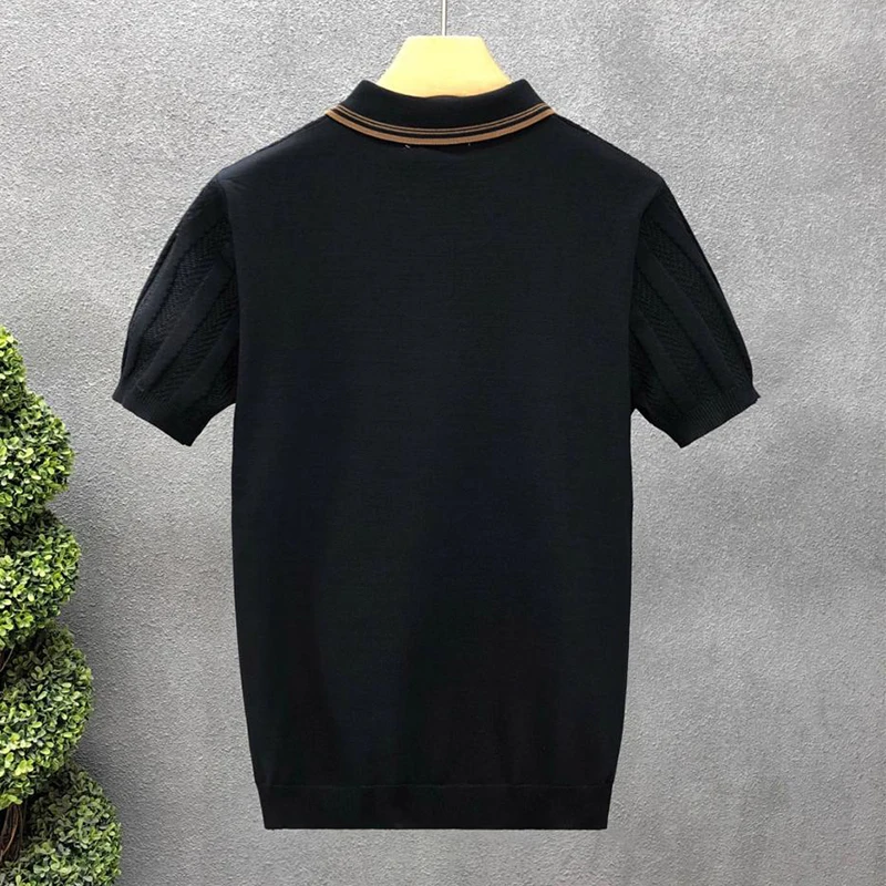 Fashionable Simple Striped Knit Polo Shirt Mens Summer Daily Leisure Breathable Knitted Tops Men Trendy Slim Short Sleeve Polos 9 S46acc24132b540018c0b1969f0269d26U