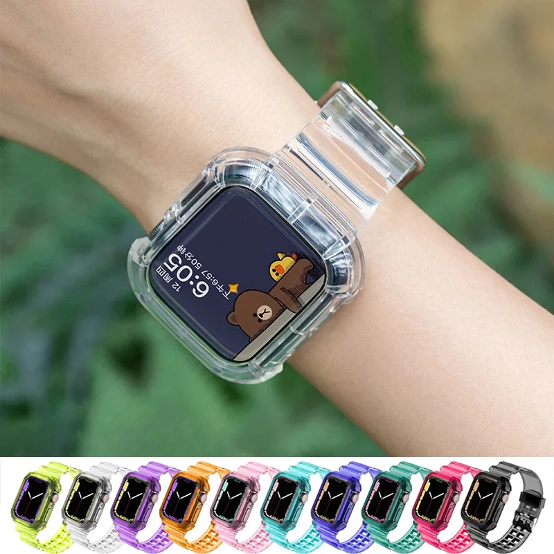 

Clear Band + Case for Apple Watch 8 7 6 SE 5 3 2 Soft Transparent silicone Strap for iwatch Strap 40mm 44mm 42MM 41MM 45MM 49MM