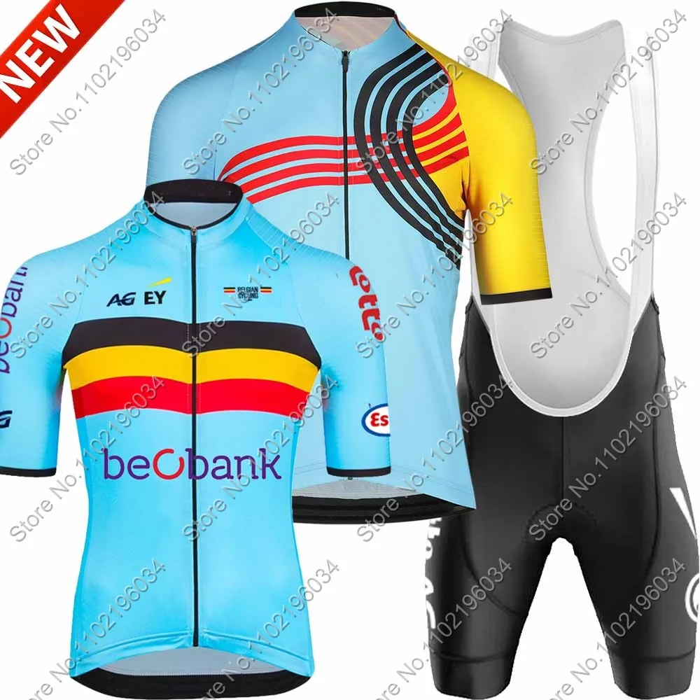België Nationaal Team 2025 Wielertrui Set Korte Mouw Blauwe Kleding ...