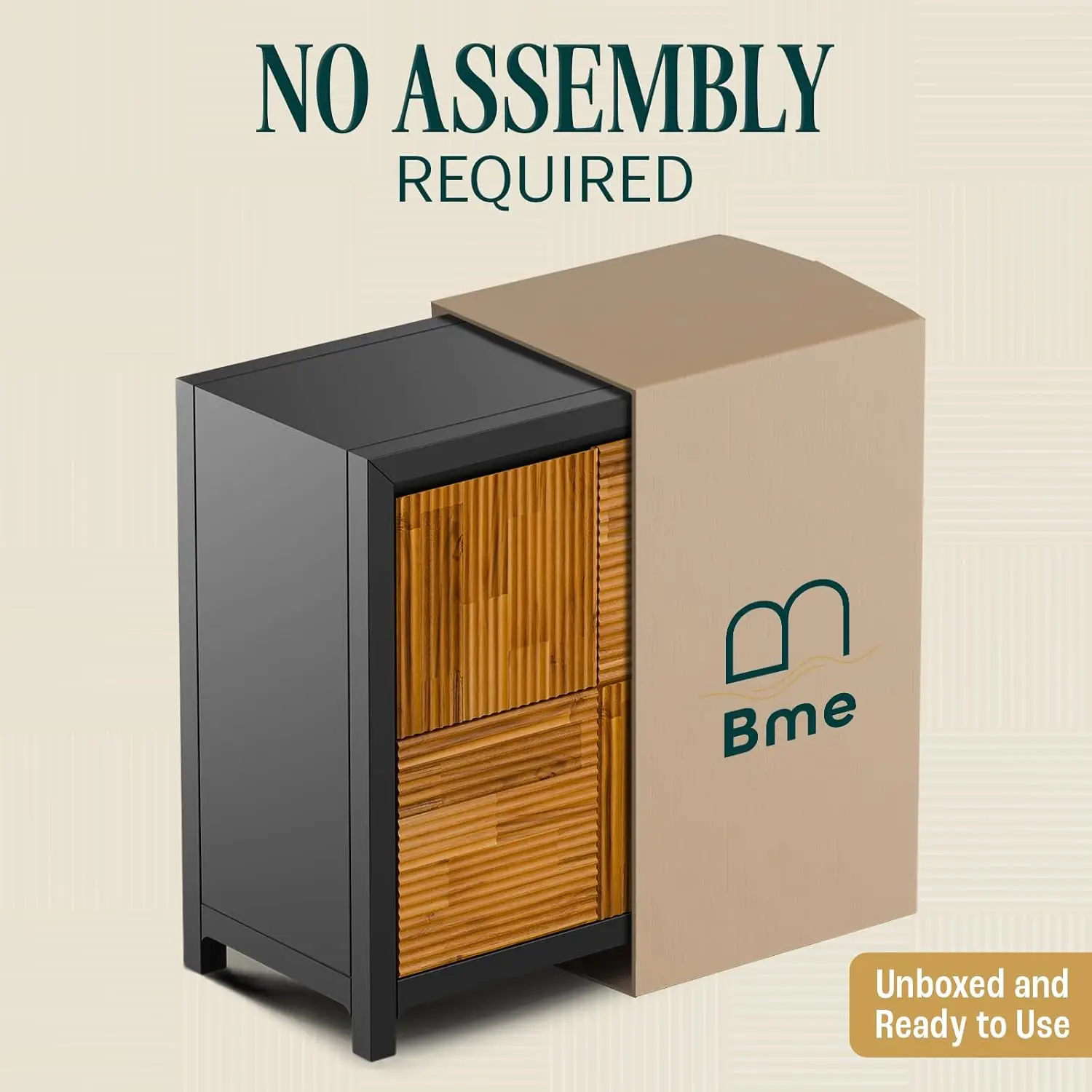 Bme Madia Accent Cabinet, Trendy Fluted Pattern Entryway Table with Storage with Convenient Soft-Close Doors, Solid Acacia Wood