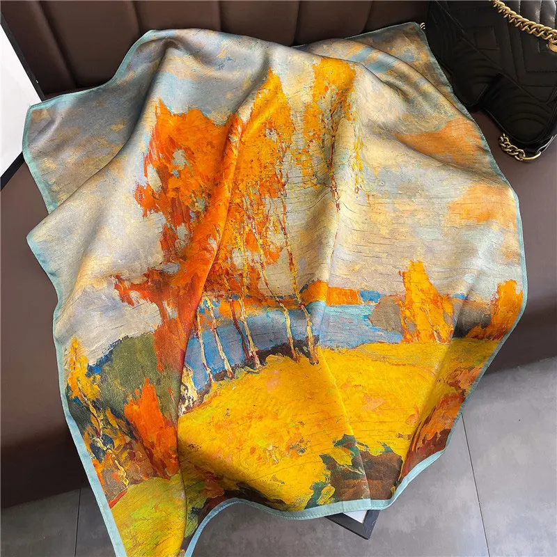 100% Natural Silk Square Scarf Women Bandana Headscarf Scarves Shawls Square Neck Foulard Wraps cachecol femme schals bufanda 2