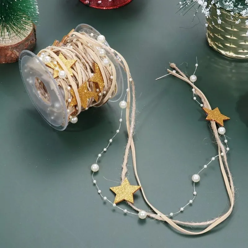 Christmas Decorative Ribbon Set Star Pearl Garland Twine Holiday Tree Gift Wrapping DIY Crafts Supplies for Party Holiday Decor
