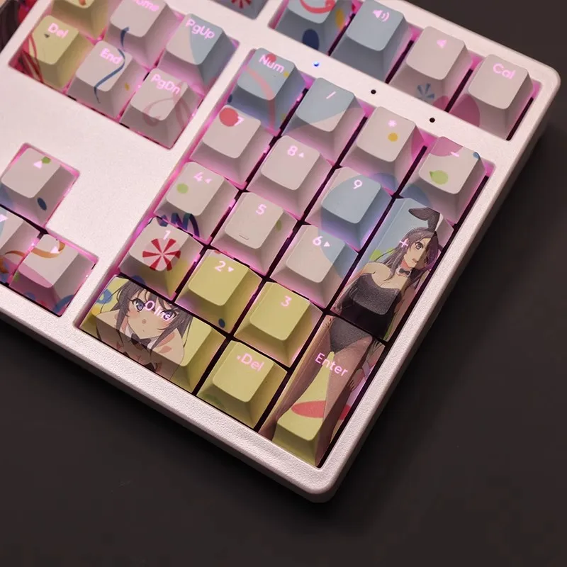 Sakurajima Mai Anime Keycap Pbt Sublimação de Corante Backlit Desenhos Animados Gaming Key Caps para Ansi 61 87 104 108 Chaves Set - Imagem 3