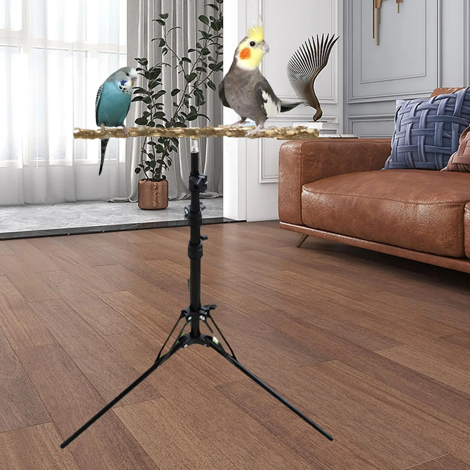 Bird Perch Stand Parrot Perch Wood Height Adjustable for Pet Birds