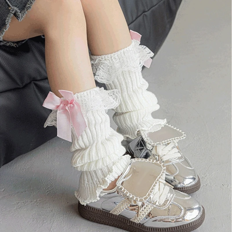 Lace Bows Leg Warmers for Toddler Girl Lovely Warm Leggings Knitted Leg Covers