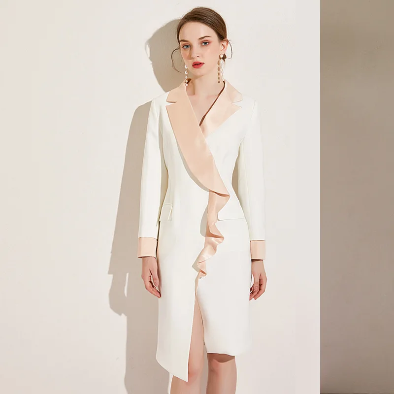

2023 Spring And Summer Women Little Fragrant Wind And Lotus Leaf Collar Contrast Dress