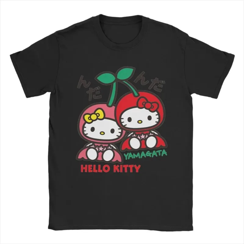 Hello Kitty Cherry Fun Printed T-shirt Suitable for Women's T-shirt Casual Fashion Round Neck Top Cotton Trendy Women's Top 2