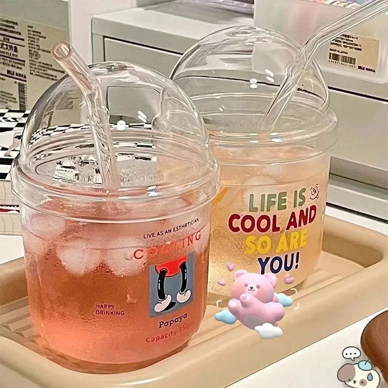 Cute Girls Ins Glass Cup Household Ice Cream Milk Dreakfast Oatmeal