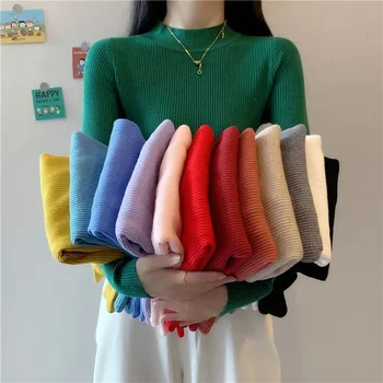 Women Winter Basic Knitted Pullovers New Turtleneck Sweater Korean Fashion Long Sleeve Knitwear Ladies Elastic Slim Jumpers