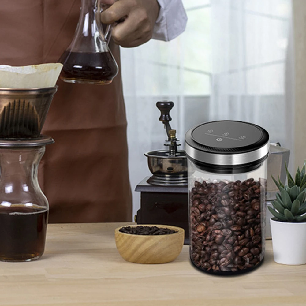 Vacuum Coffee Canisters Airtight Lids 33Кра Auto Vacuum and Stop Touch Screen Storage Jar 1.6L/54oz Food Grade Stainless