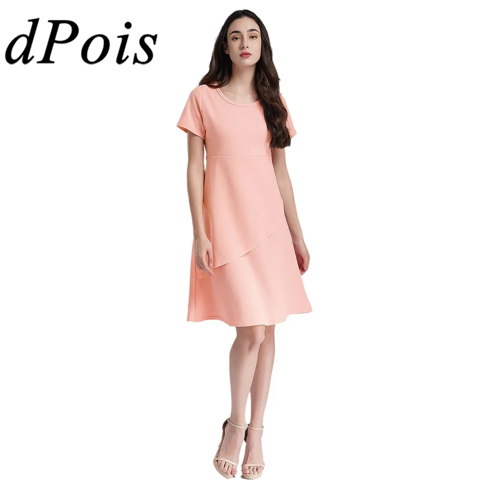 

Vestido Womens Elegant A-line Dresses Round Neck Short Sleeve Tiered Hem Dress for Women Evening Party Dress Casual Clothes