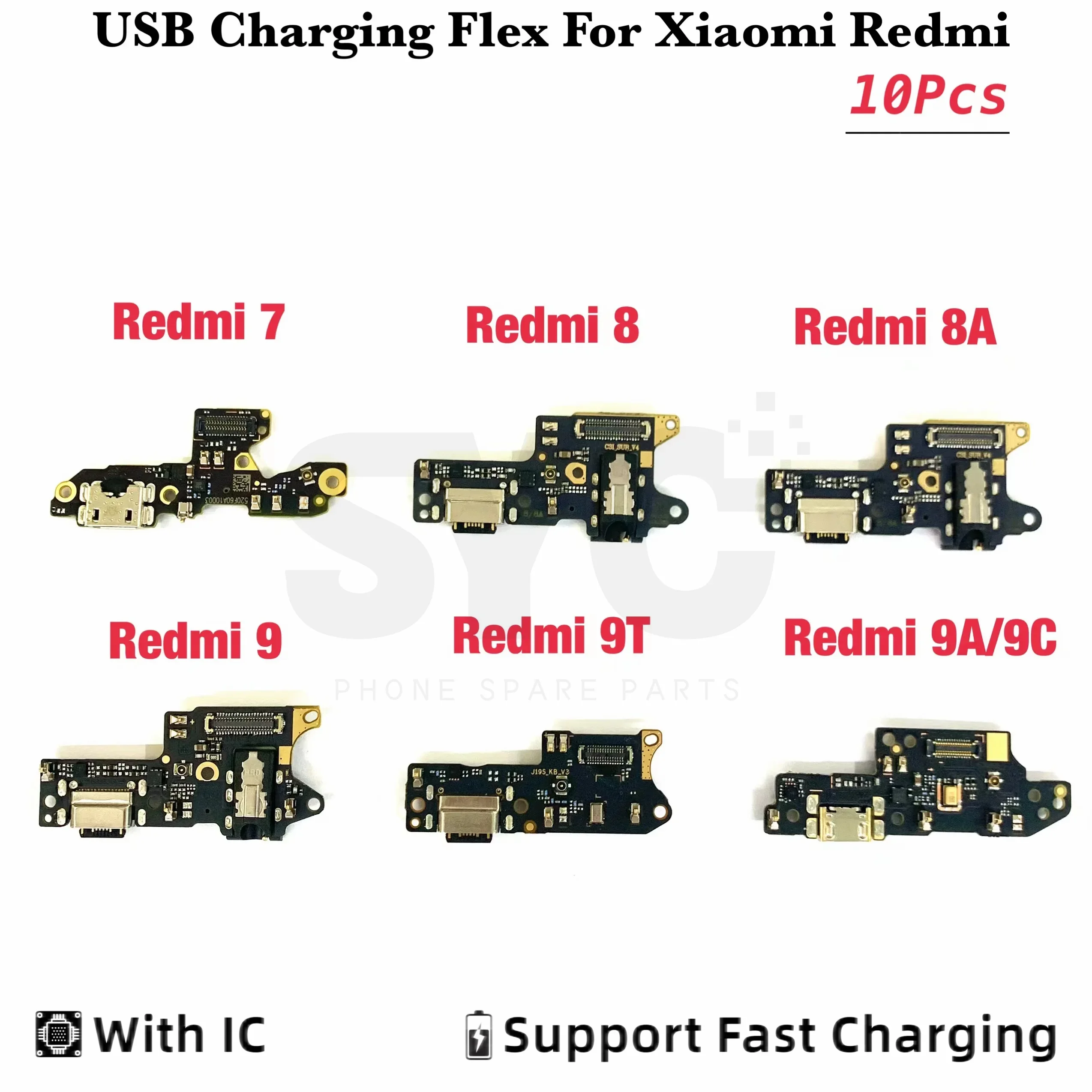 

10Pcs New USB Charging Port Connector Flex Cable With Microphone Mic For XiaoMi Redmi 6 7 8 8A 9 9A 9C Redmi 10 10C 10Prime