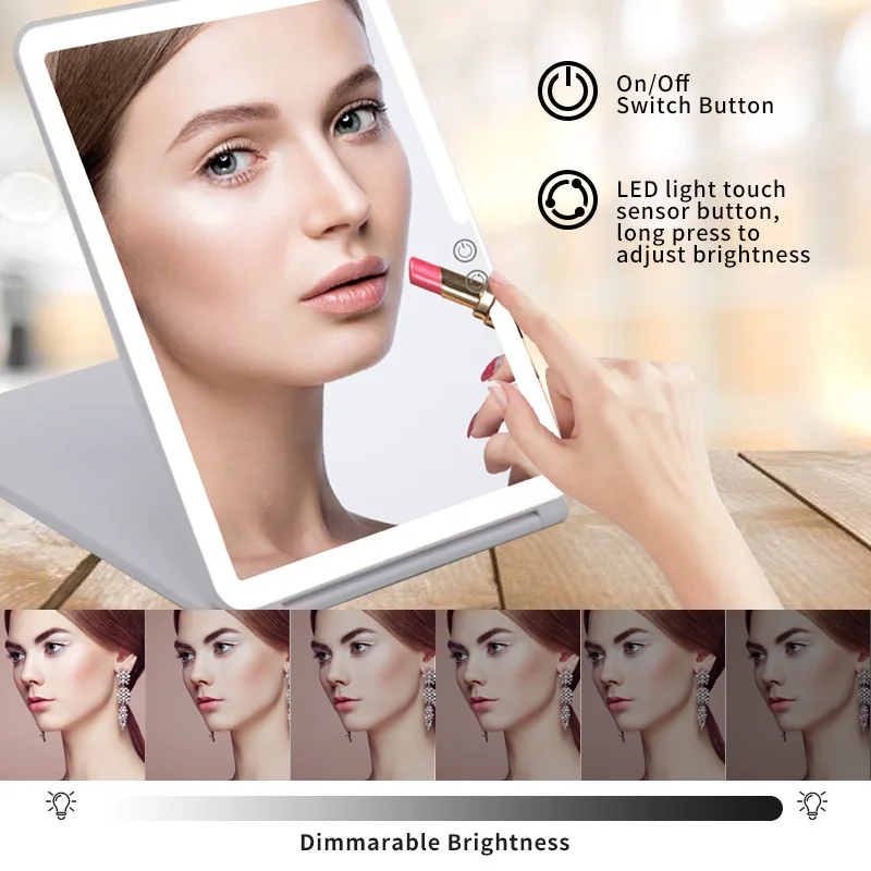 

New Strange IPad Flat Panel Flip LED Cosmetic Mirror Portable Folding Square Light Mirror Rechargeable Embedded Magnifier