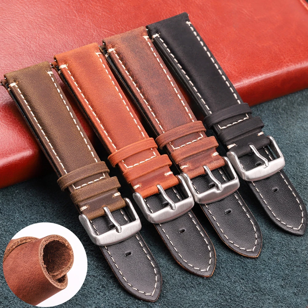 Luxury Matte Calfskin Leather Watch Band – Vintage Business Strap with Quick Release