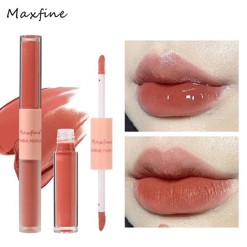 Double End Lip Glaze Espelho Full Gloss E Velvet Matte Long Term Cor e umidade Lip Gloss Anti Stain Cosméticos Lip Glaze 6