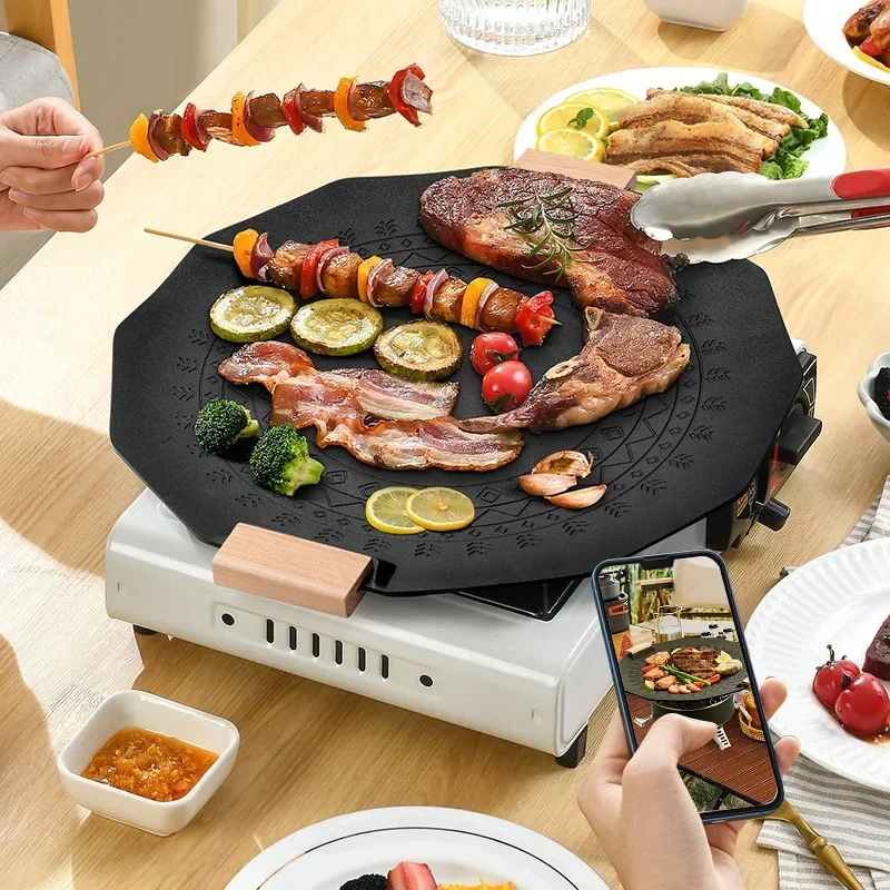 

Portable Grill Pan Korean Geometry Non-Stick Barbecue Plate Outdoor Travel Camping Frying Pan Creative Steak Frying Roasting Pan