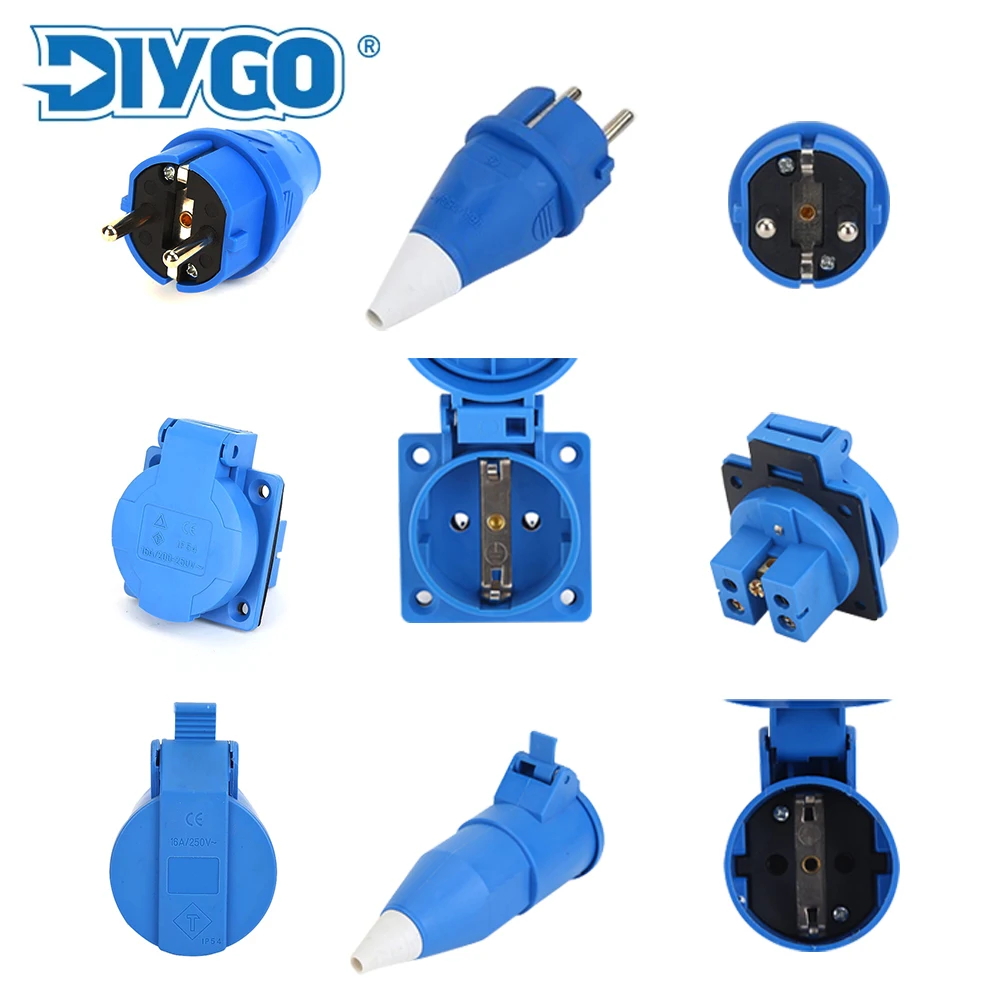 

DIY GO IP44 16A Industrial Plug Socket EU specification Electric Wire Cable Connector 220V-240V for air Power Conditioning 2 Pin