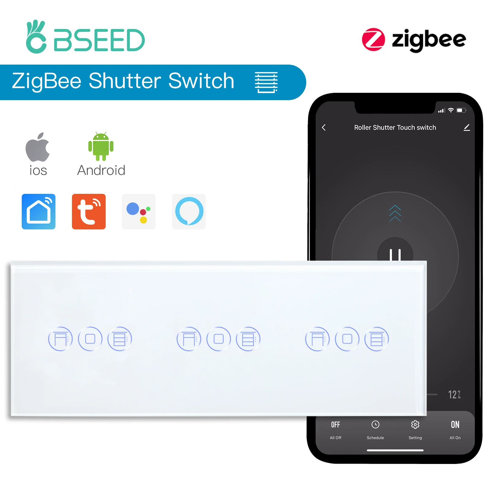 Bseed-interruptores de Obturador Inteligentes Zigbee Interruptor Inteligente Wall Touch Aplicativo Tuya Smart Life Controle de Voz Google Alexa