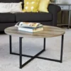 Jamestown Round Coffee Table Ashwood Rustic Wood Grain and Black Metal 31.5 x 31.5, Taupe 2