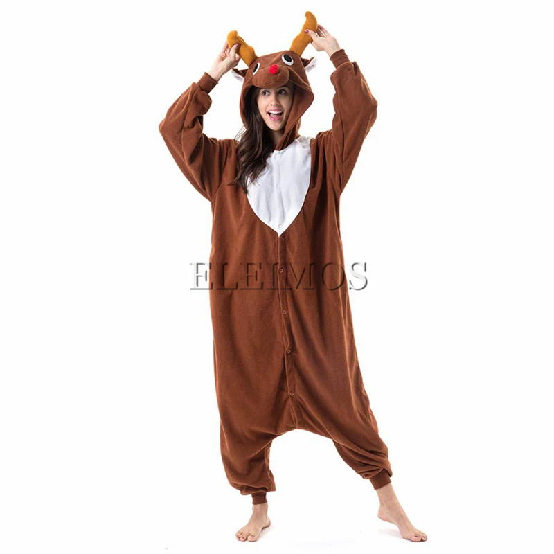 Christmas Onesie Deer Brown Halloween Animal Kigurumi Pajamas Adult One-Piece Pijama Winter Cartoon Jumpsuit Sleepwear