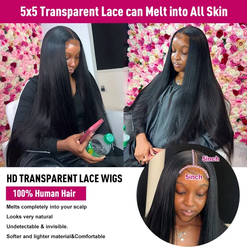 250% Density 100% Brazilian Human Hair Straight Wig - 13x4/5x5 HD Lace Front Glueless Pre-Plucked With Baby Hair Full Edges Ear