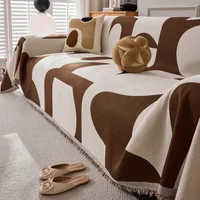 Boho Jacquard Chenille Sofa Towel with Tassels Double-side, for Living Room Camping Picnic Large Blanket Leisure Relax Beach 1