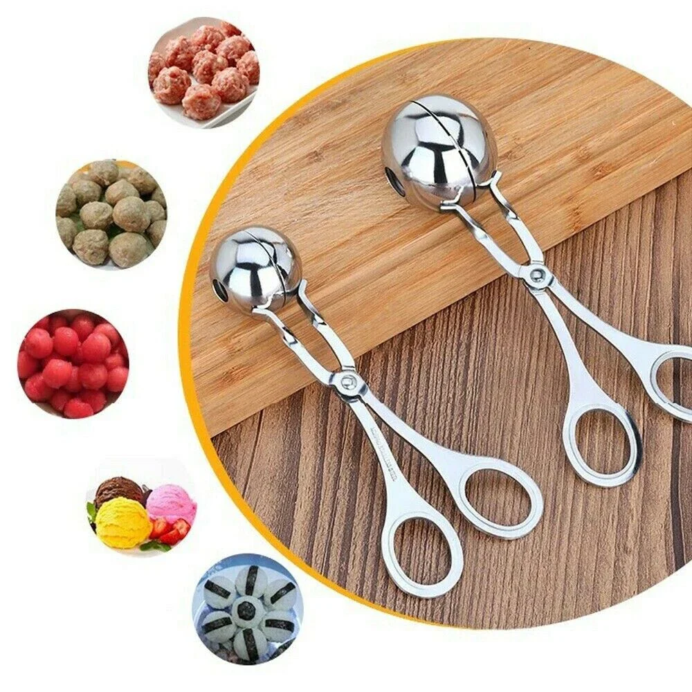 2PCS for Stainless Steel Meat Ball Maker Tongs Spoon Meatball Maker Kitchen Tool Gadget Scissor Grip Handle