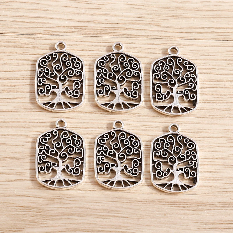 Tusember 20 Stück 14 x 22 mm Geometrie, antik versilbert, hohler Lebensbaum, Charms für Anhänger, DIY, Halsketten, Ohrringe, handgefertigtes Handwerk
