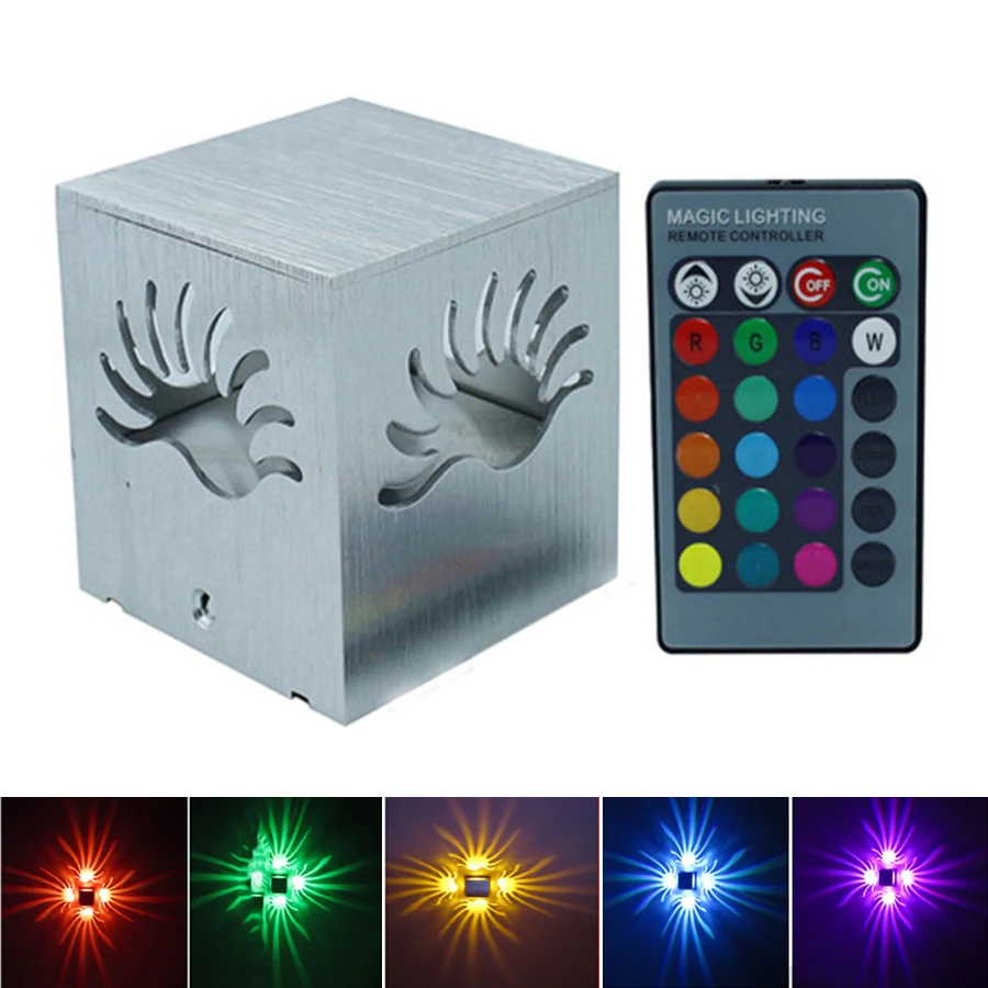 

AC85-265V 3W Aluminum Led Wall Lamps RGB With Remote Controller Sconce Light For Corridor Porch KTV Bar Home Decoration