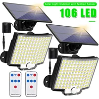 106LED Solar Light Outdoor Waterproof with Motion Sensor Floodlight Remote Control 3 Modes for Patio Garage Backyard 1