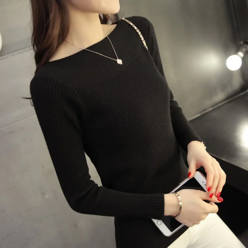 

2023 Casual Long Sleeve Autumn Knitted Sweater Women Pullover Sweaters Korean Style Winter Slim White Pull Knitwear