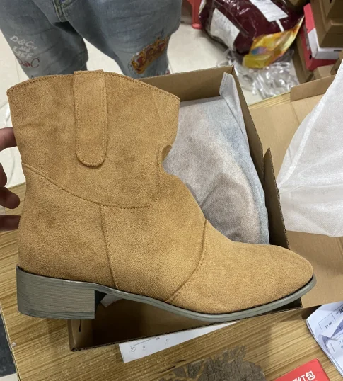 Botas clásicas para mujer, tacón cuadrado, punta redonda, costura sin cordones, estilo británico, estilo coreano, zapatos Retro sólidos para mujer, nuevo negro 34 43